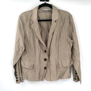 CHICO'S Silk Blend Blazer Jacket Long Sleeve Beige Tan Metallic 2 / L / 12 Women